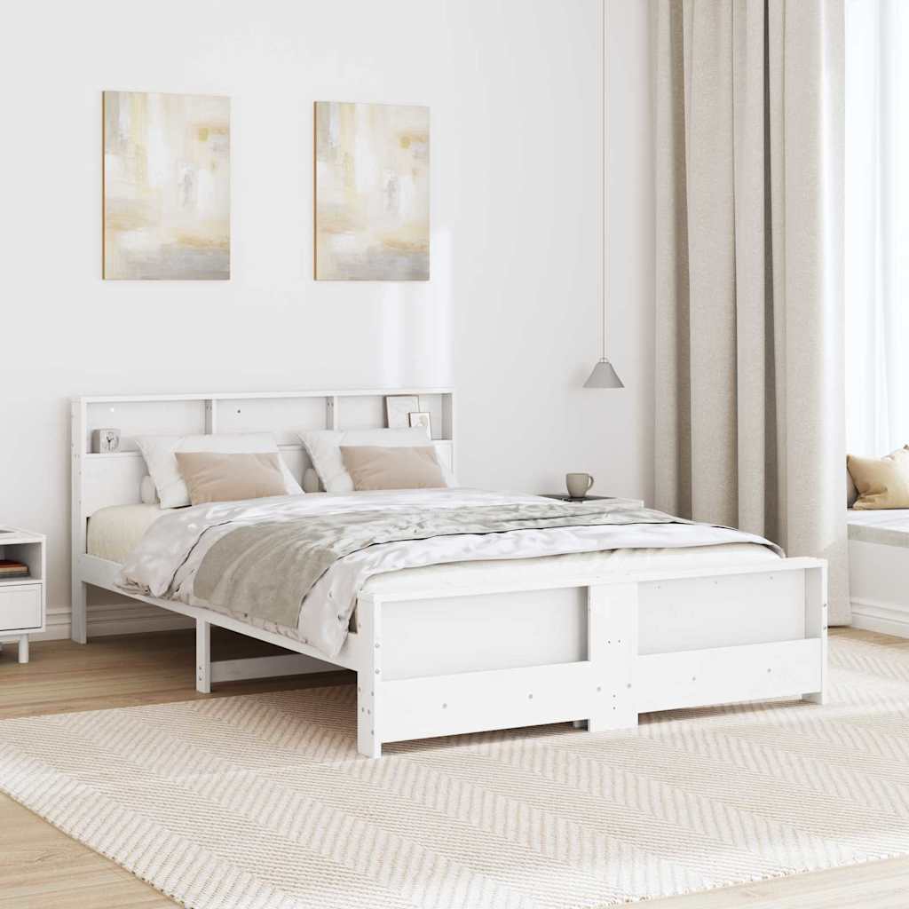 Bed Frame with Headboard White 150 x 200 cm Solid pine wood