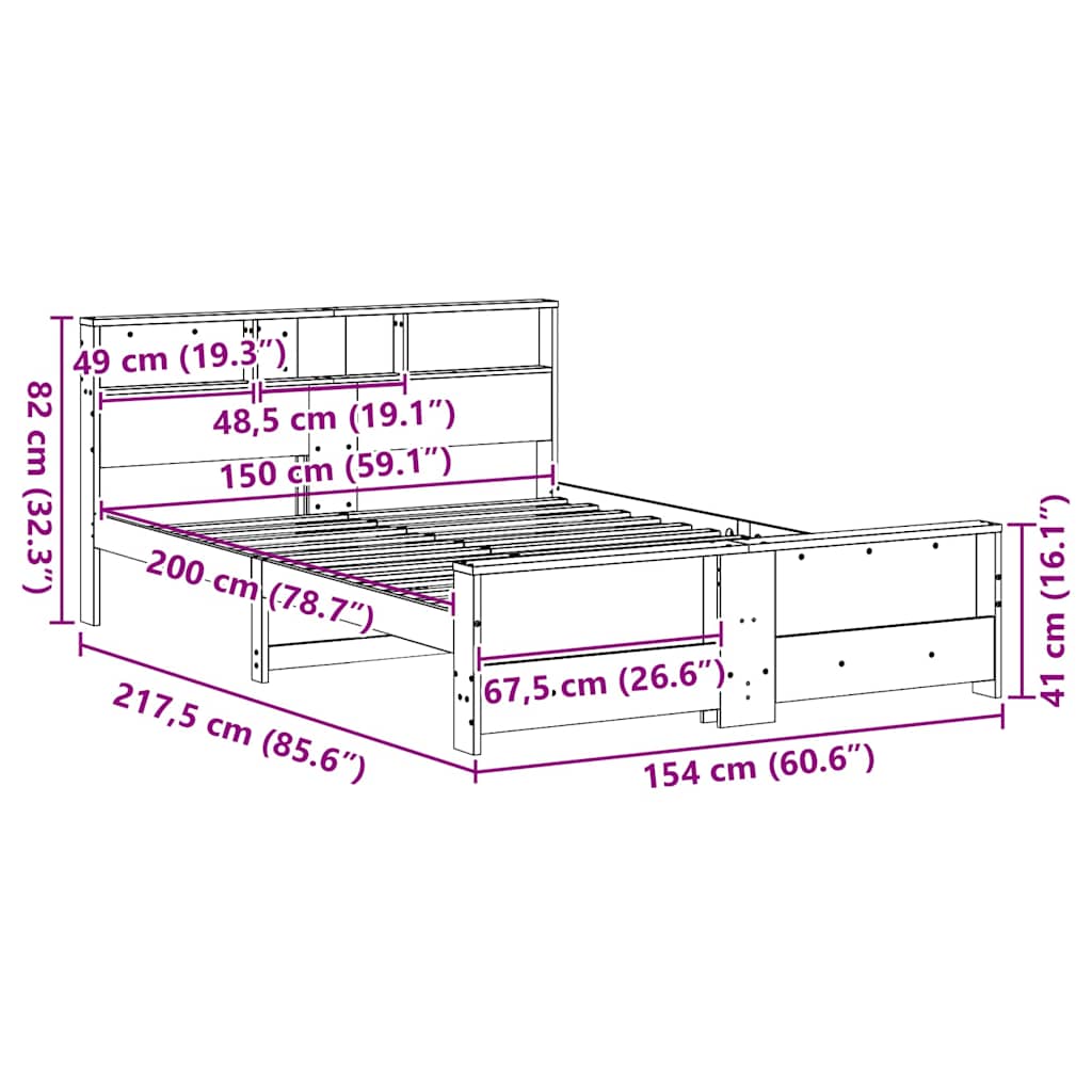 Bed Frame with Headboard White 150 x 200 cm Solid pine wood