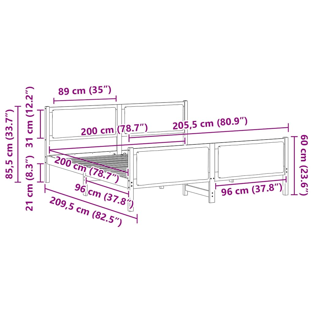 Bed Frame with Headboard Black 200 x 200 cm Fabric
