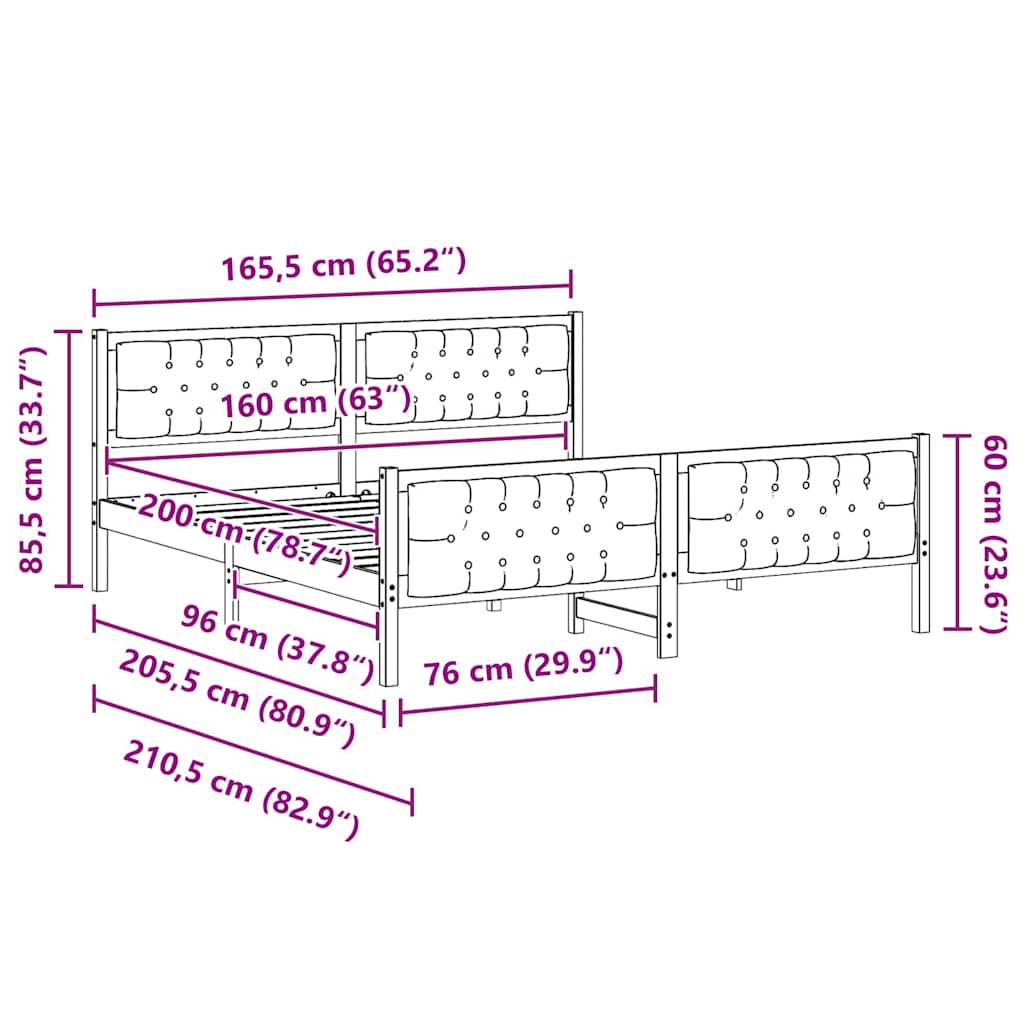 Bed Frame with Headboard Black 160 x 200 cm Solid Pine Wood