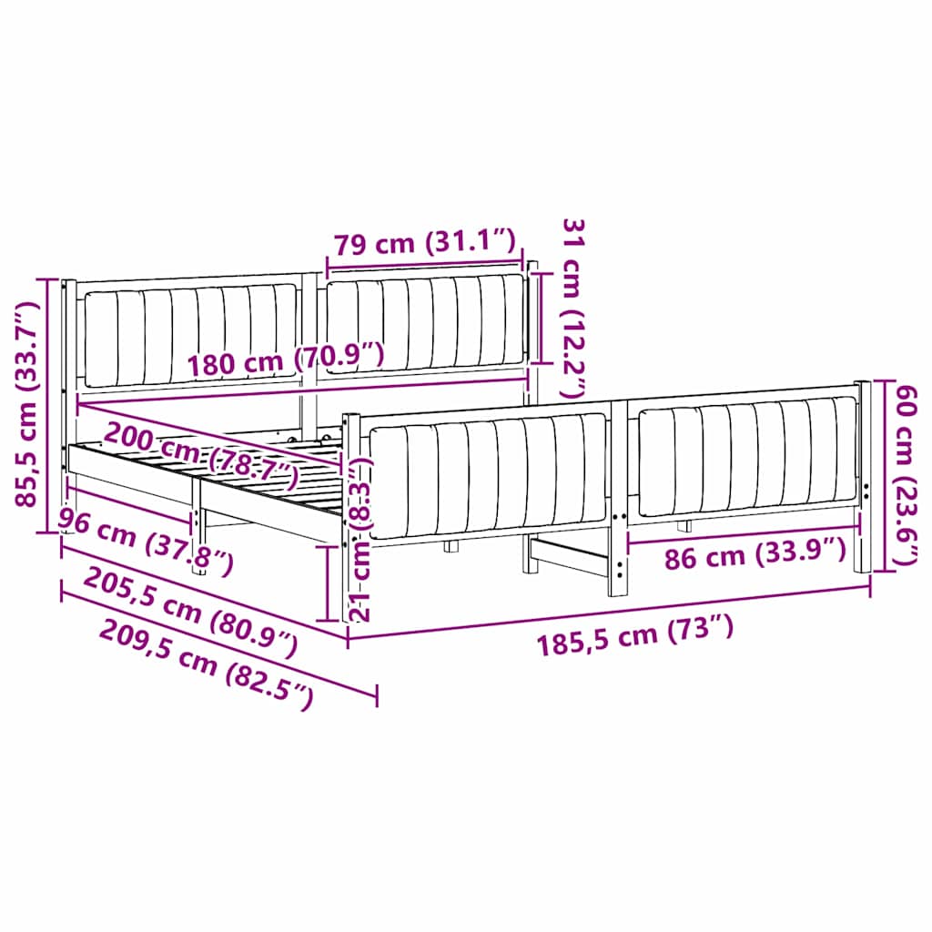 Bed frame Brown and taupe 180 x 200 cm Solid pine wood