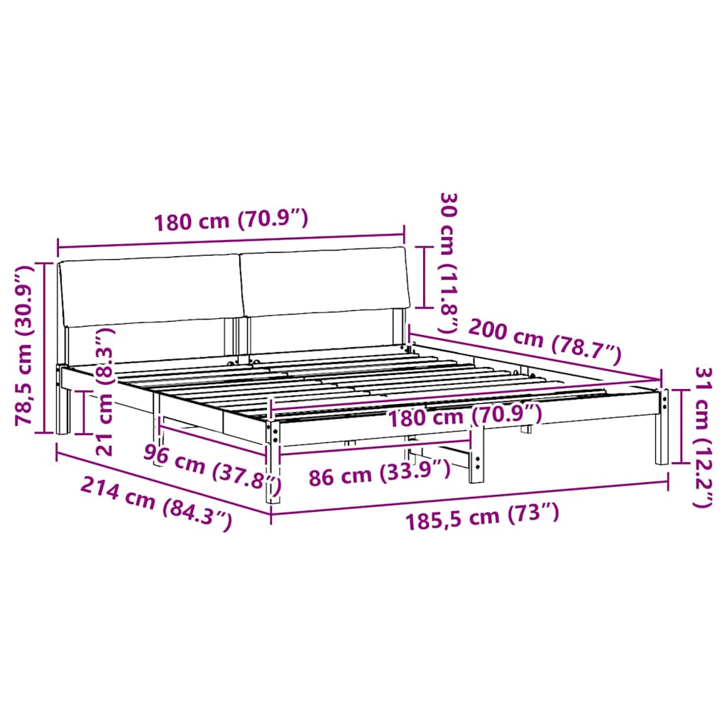 Bed frame Brown and light grey 180 x 200 cm Solid pine wood
