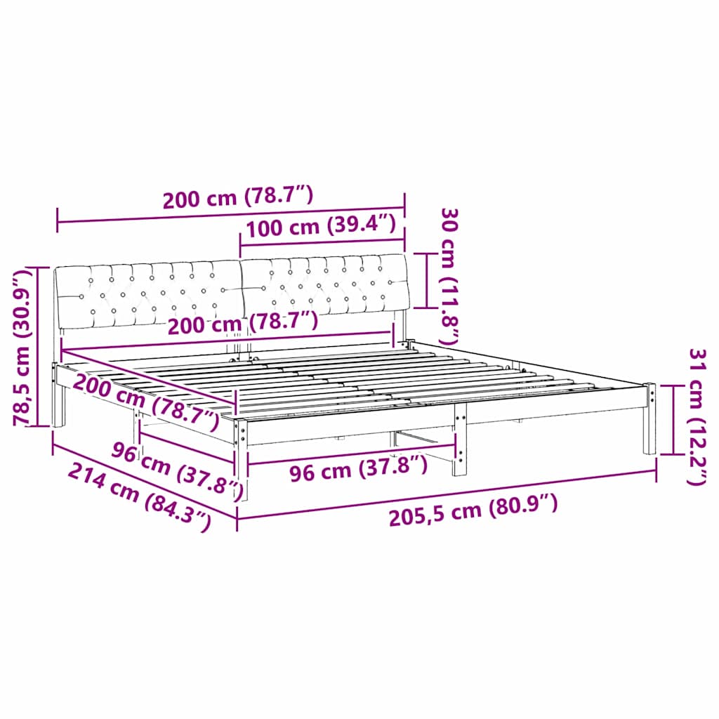 Bed frame Brown and dark grey 200 x 200 cm Solid pine wood