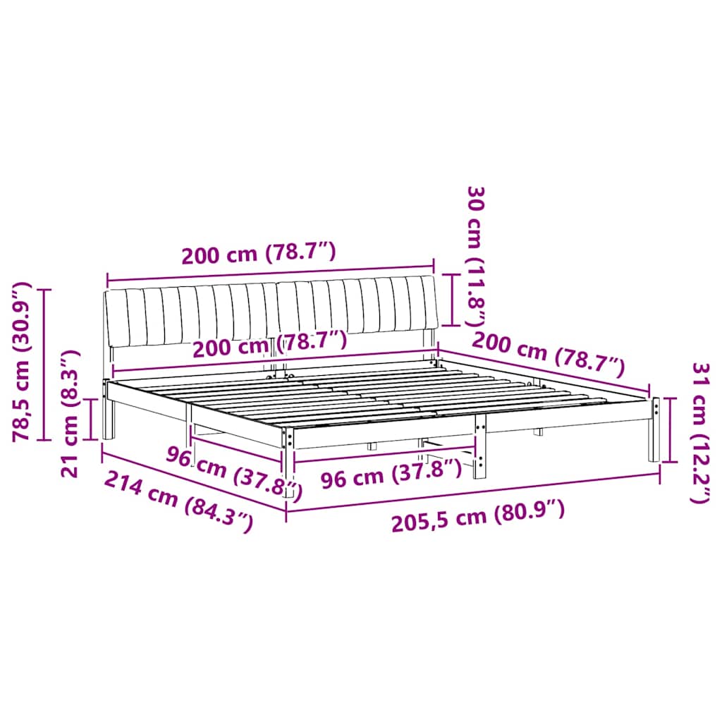 Bed frame White and light grey 200 x 200 cm Solid pine wood