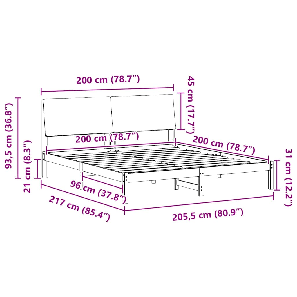 Bed frame Brown and black 200 x 200 cm Solid pine wood