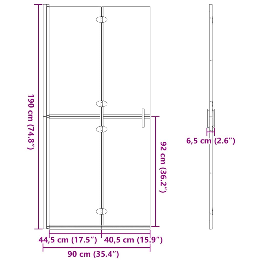 Walk-in shower wall Black and dark transparent 90 x 190 cm
