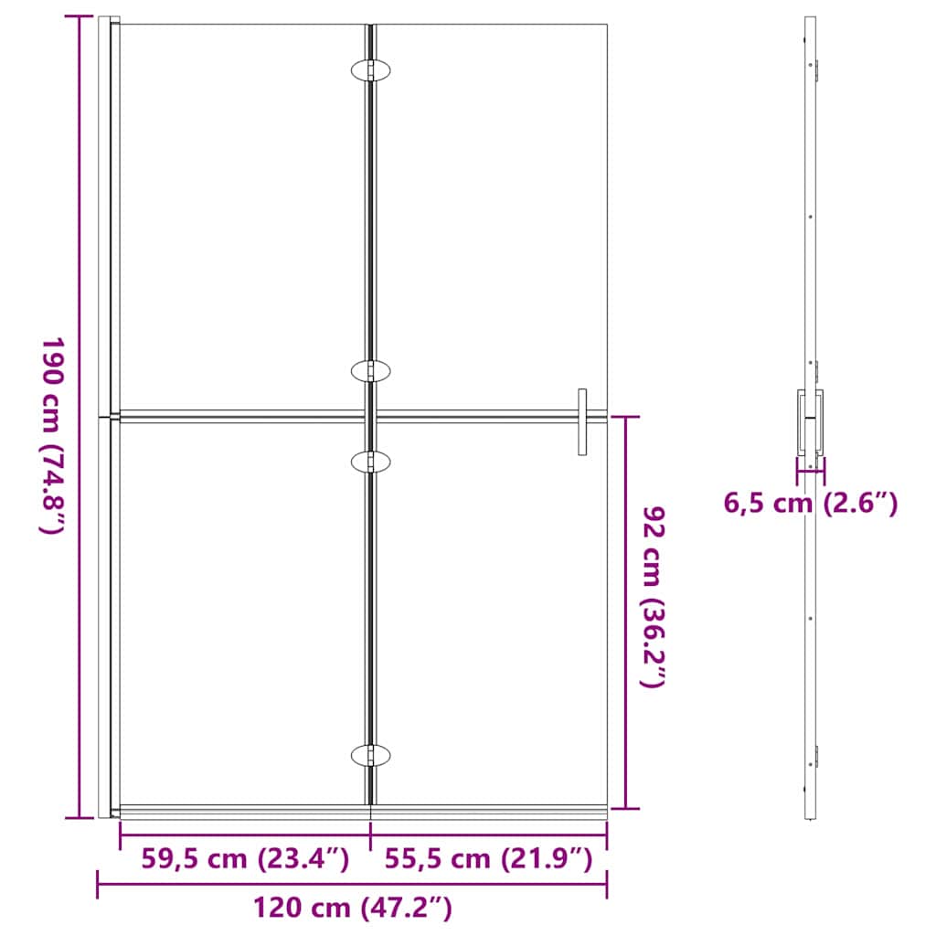 Walk-in shower wall Black and dark transparent 120 x 190 cm