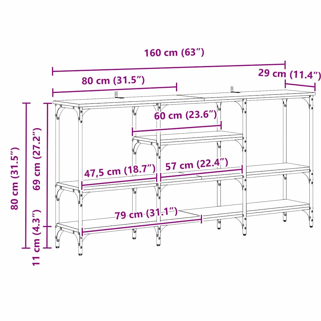 Console Table Artisan oak 160 x 29 x 80 cm Engineered wood