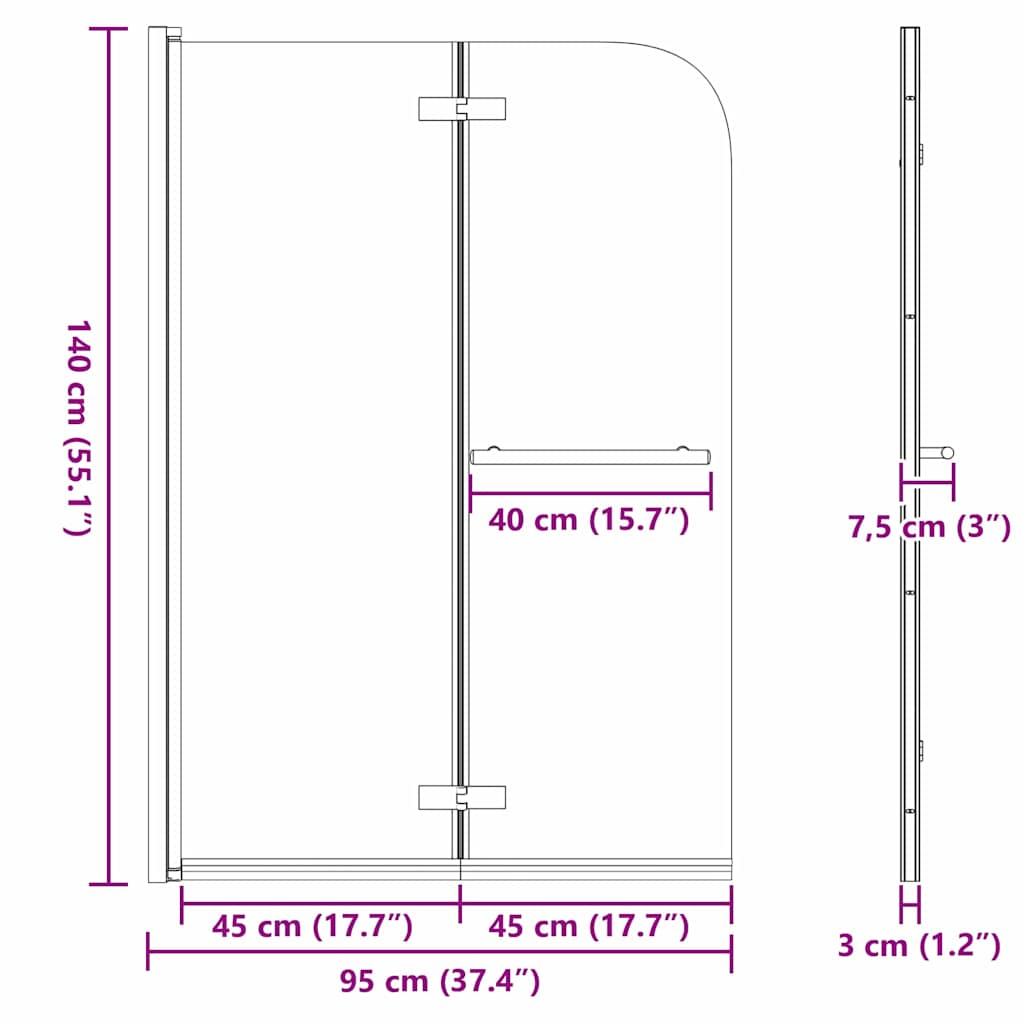Shower Enclosure Gold 95 x 140 cm ESG Glass and Aluminium