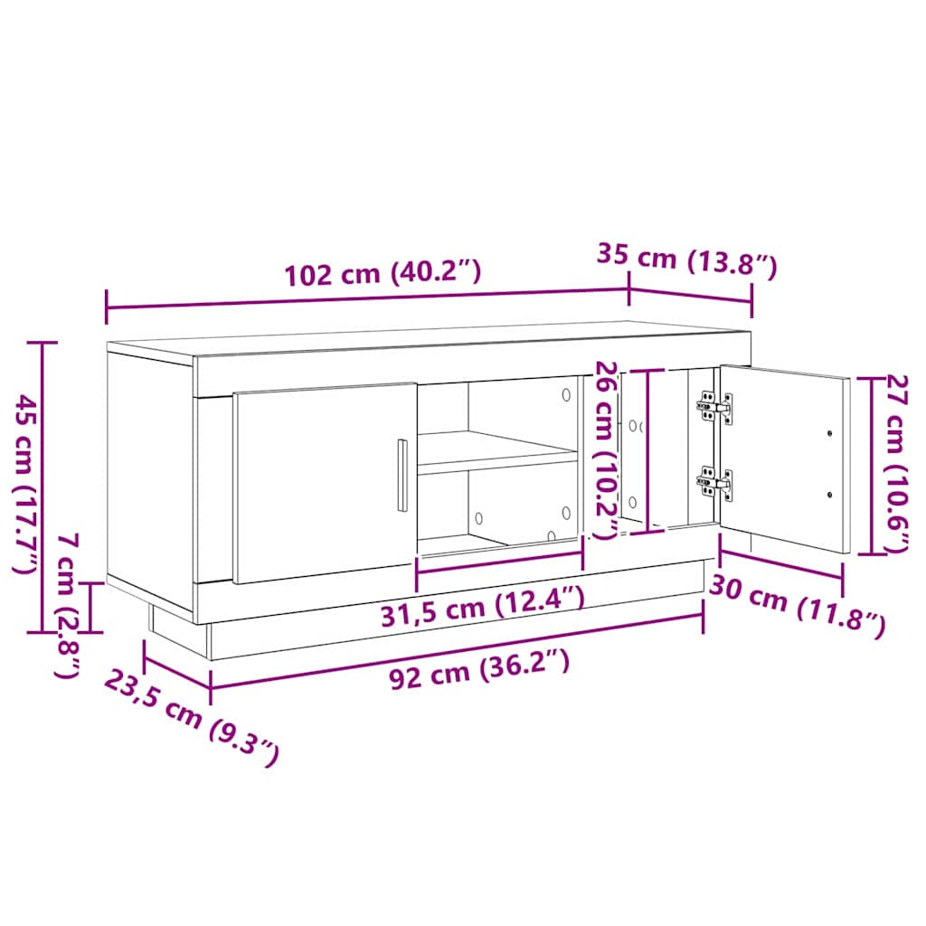 TV Cabinet Artisan Oak 102 x 35 x 45 cm Engineered Wood