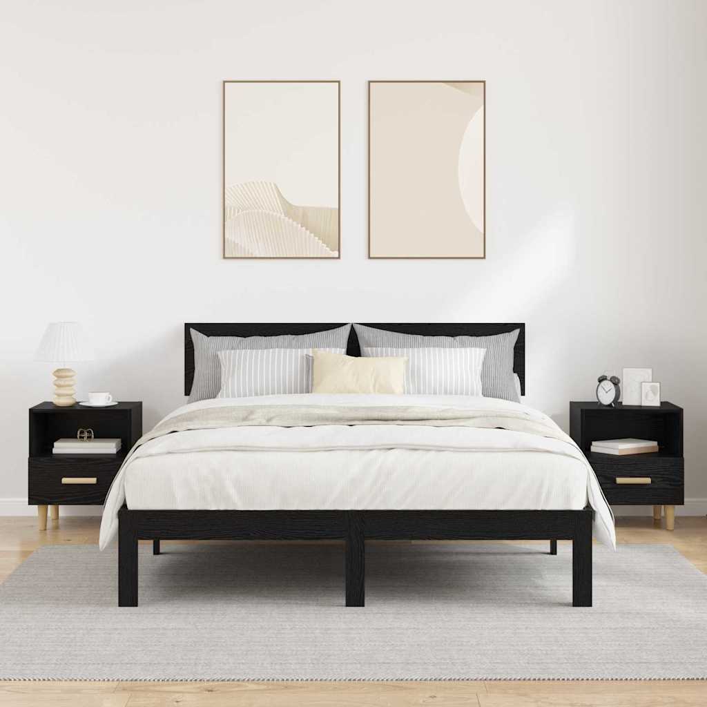 Bedside Cabinet with Drawer 2 pcs Black oak 40 x 35 x 47.5 cm