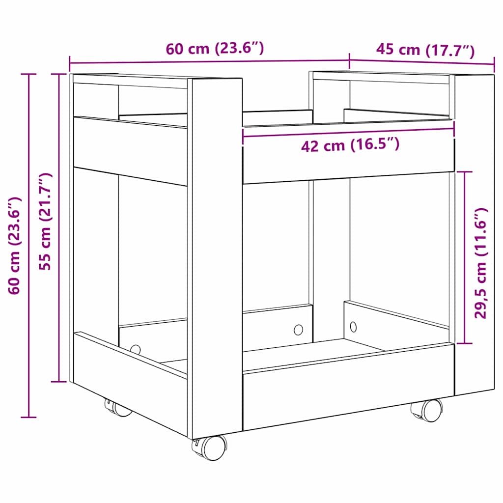 Desk Trolley Old Wood 60 x 45 x 60 cm Engineered Wood
