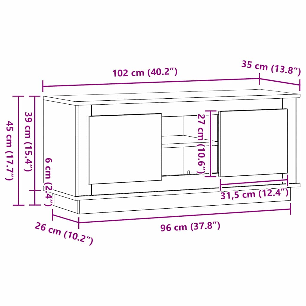 TV Cabinet Old Wood 102 x 35 x 45 cm Engineered Wood
