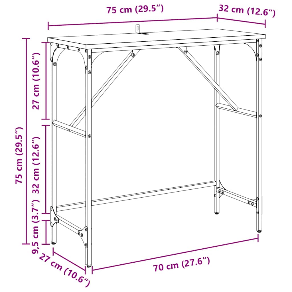 Console Table Black Oak 75 x 32 x 75 cm Engineered Wood
