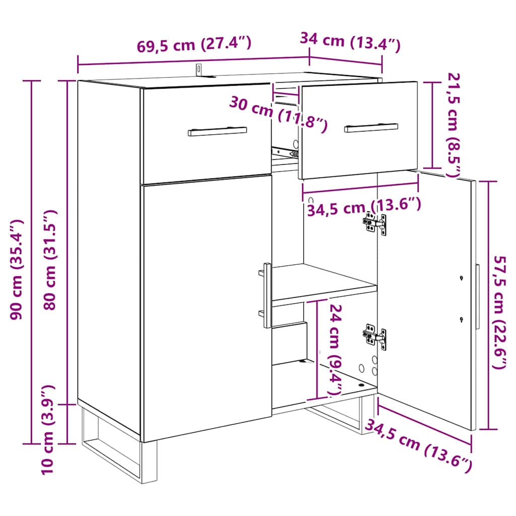 Sideboard Old Wood 69.5 x 34 x 90 cm Engineered Wood