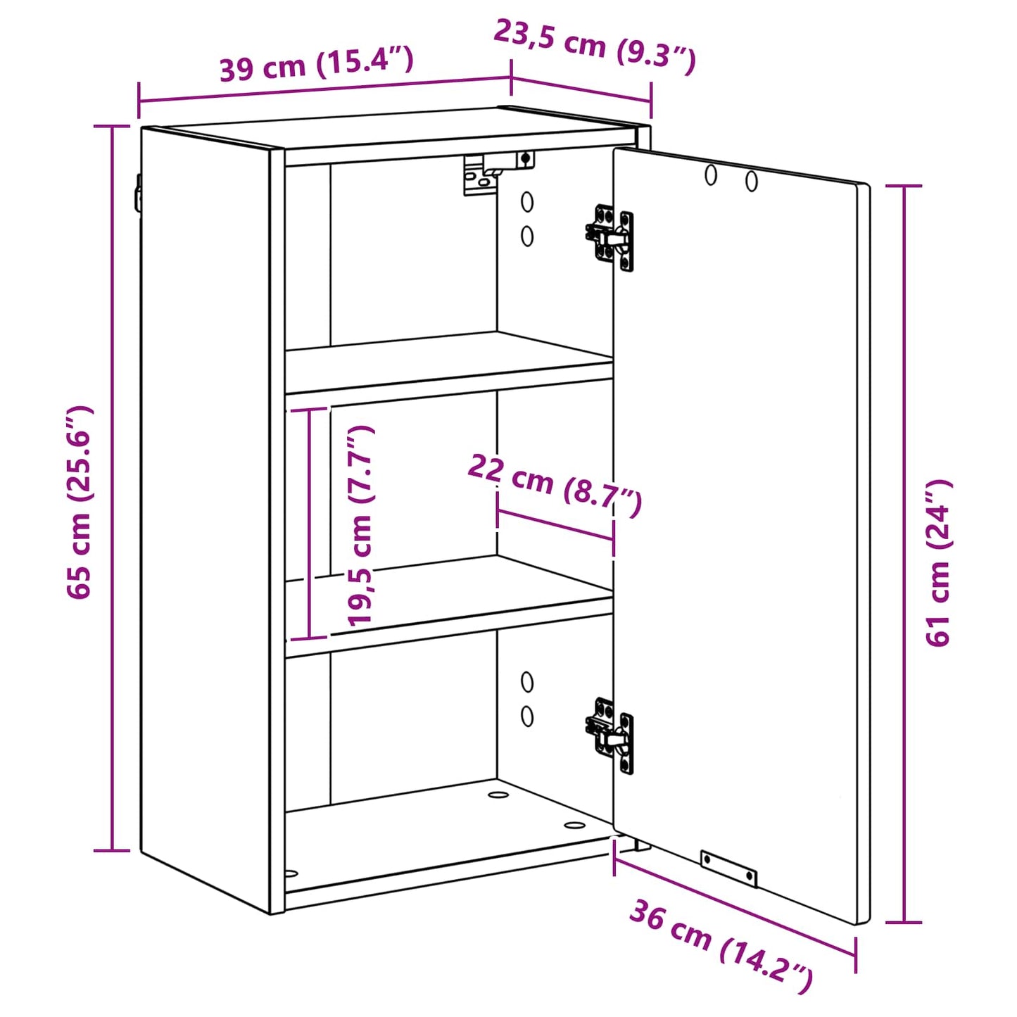 Bathroom Cabinet Wall-mounted Old Wood 39 x 23.5 x 65 cm