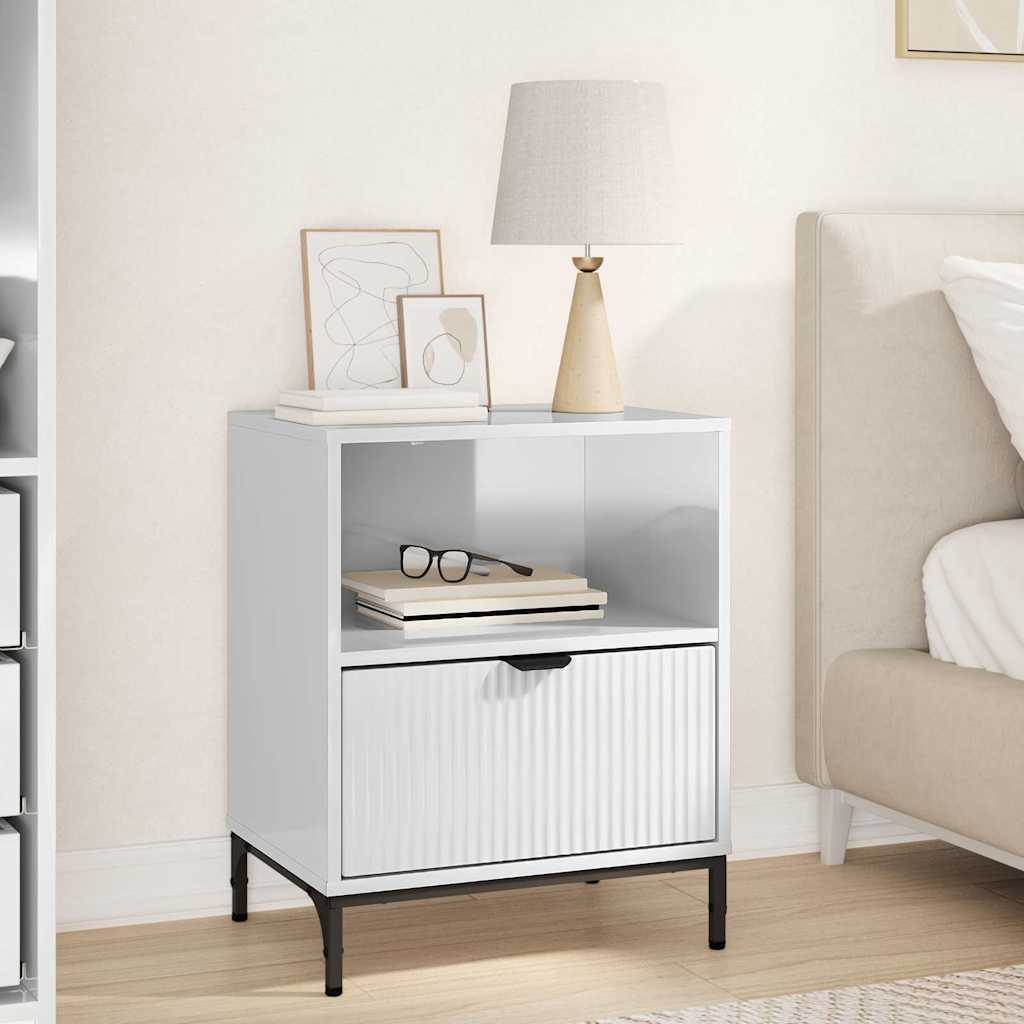 Bedside Table High gloss white 49 x 36 x 61 cm Engineered wood