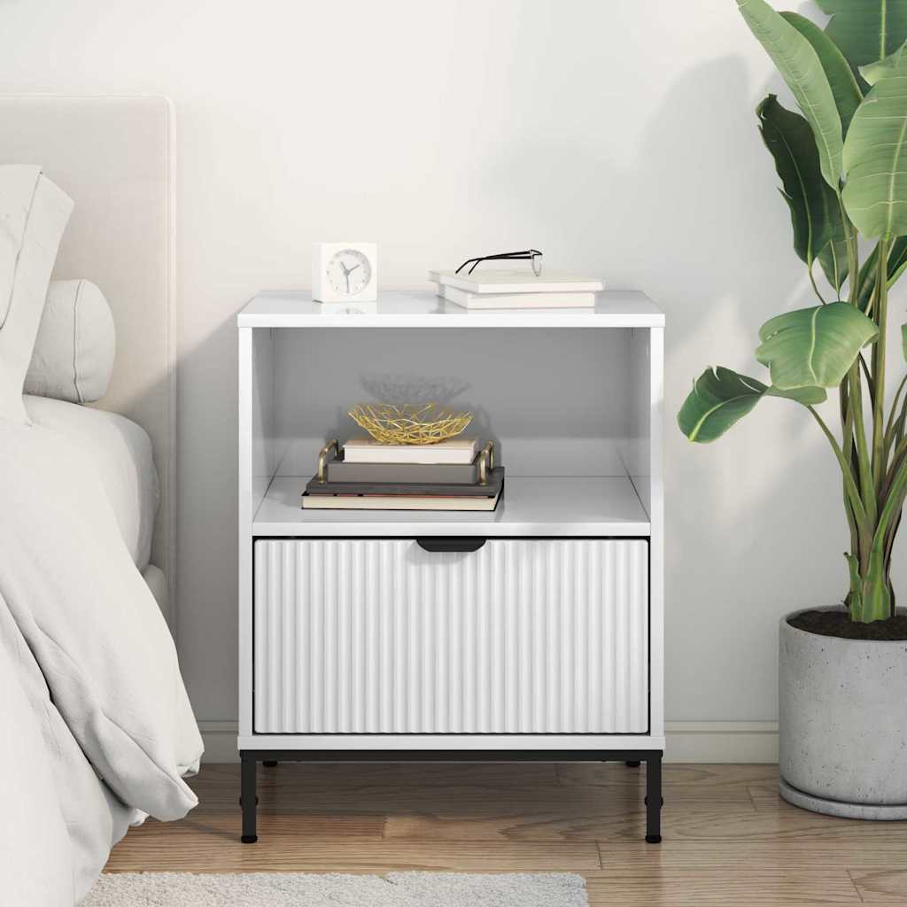 Bedside Table High gloss white 49 x 36 x 61 cm Engineered wood