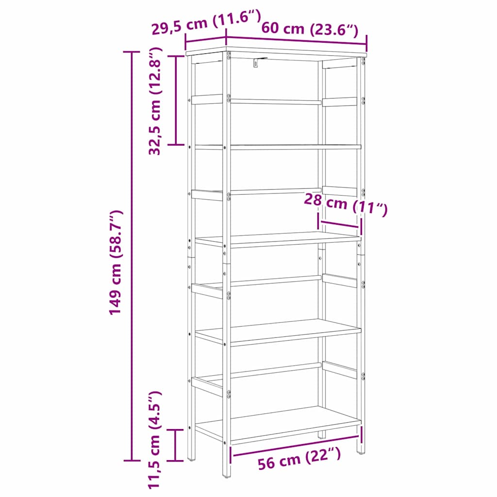 Bookshelf Smoked Oak 60 x 29.5 x 149 cm Engineered Wood