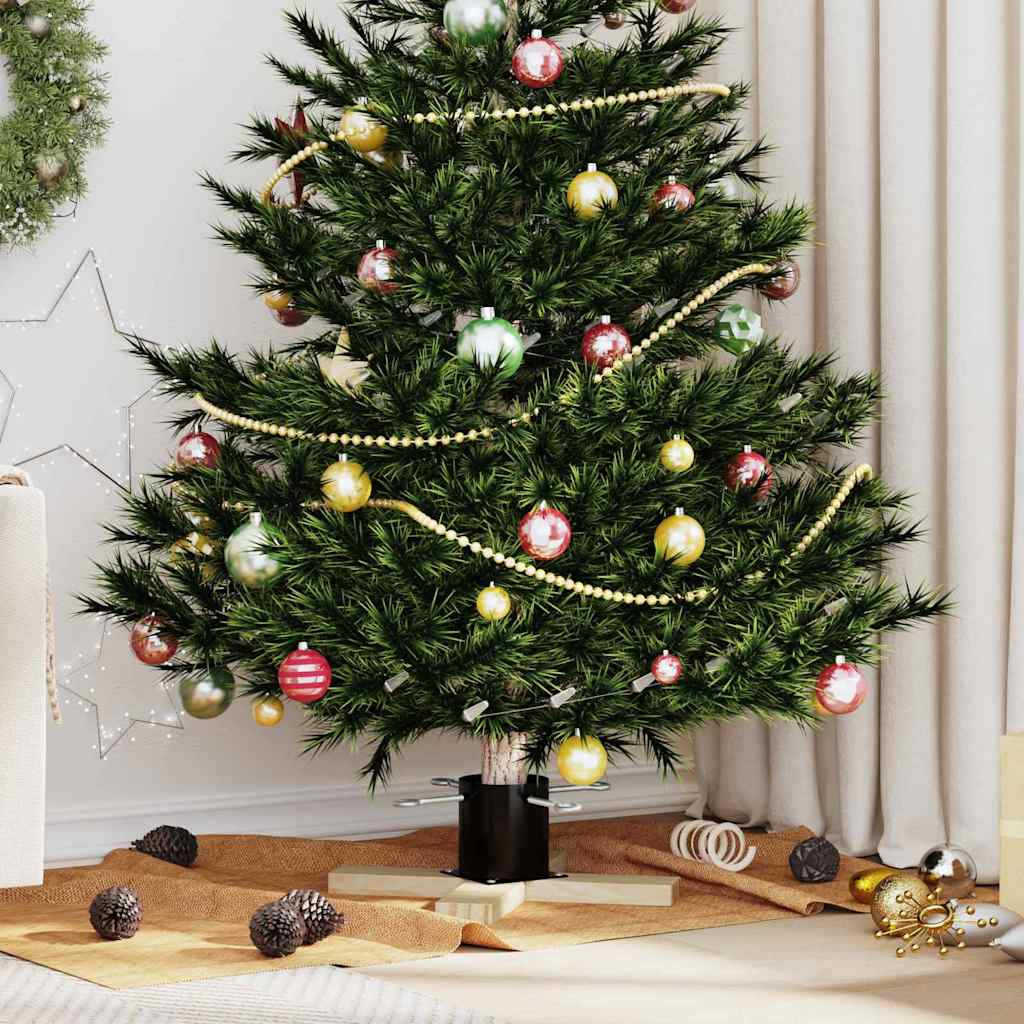 Christmas Tree Stand 1.73 Black 50 x 50 x 16 cm Solid Pine Wood