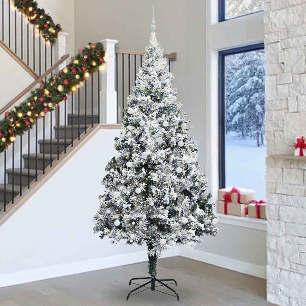 Christmas Tree with Decorative String Lights White 300 cm PVC