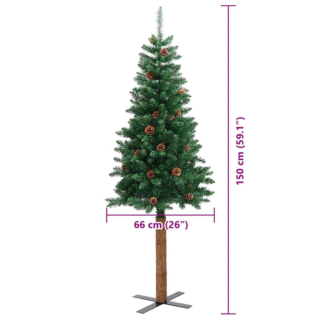 Slim Christmas Tree Green 150 cm PVC and Solid Pine wood