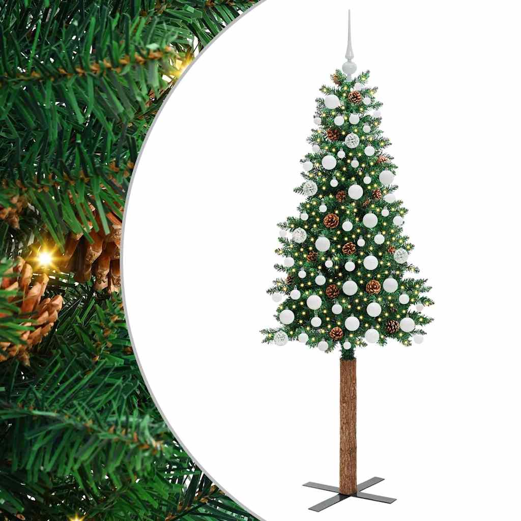 Slim Christmas Tree Green 180 cm PVC and Solid Pine wood