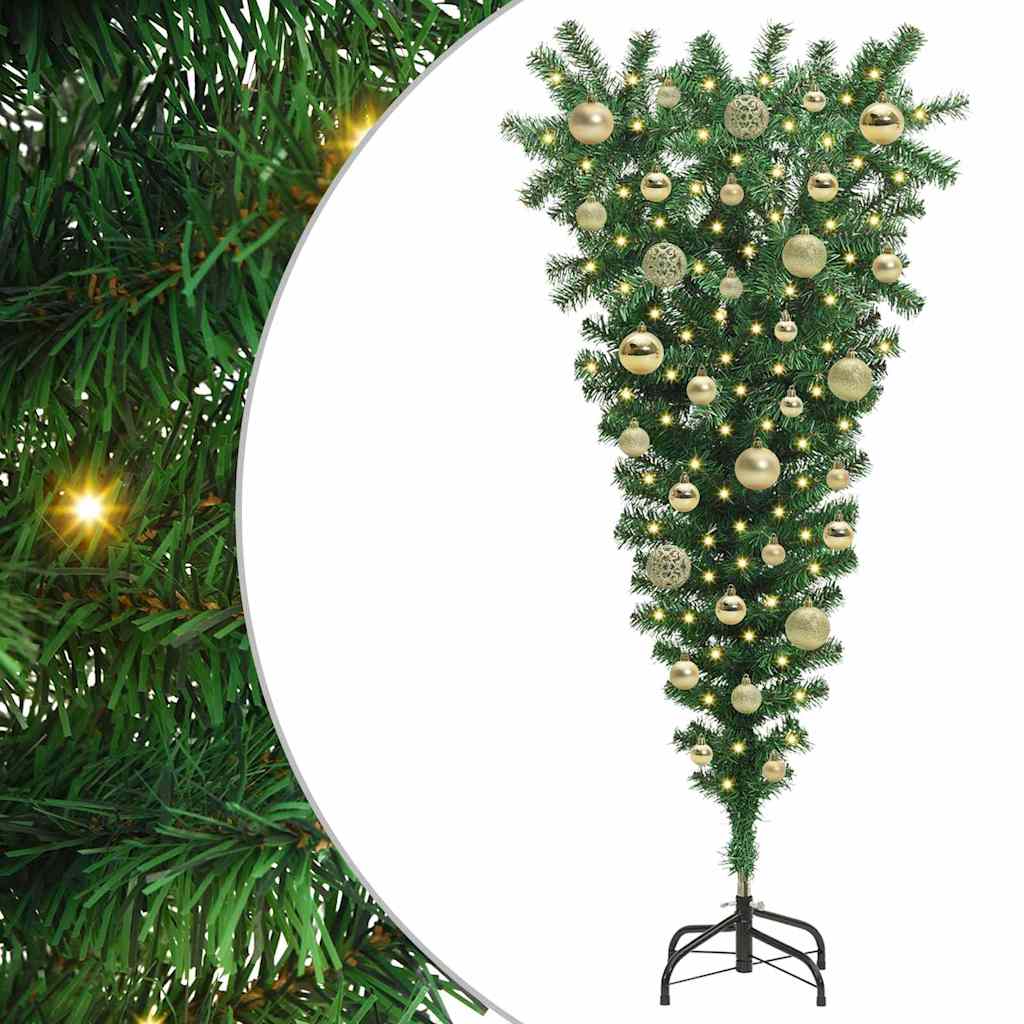 Upside-down Artificial Pre-lit Christmas Tree with Ball Set