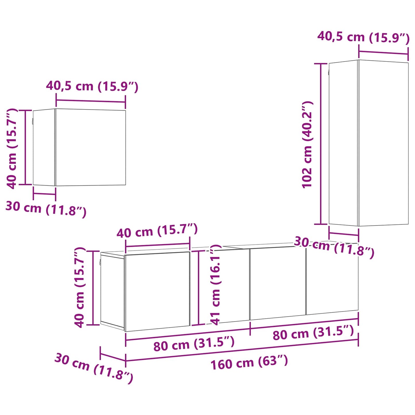 TV Cabinet Wall-mounted 4 pcs Old Wood Engineered Wood