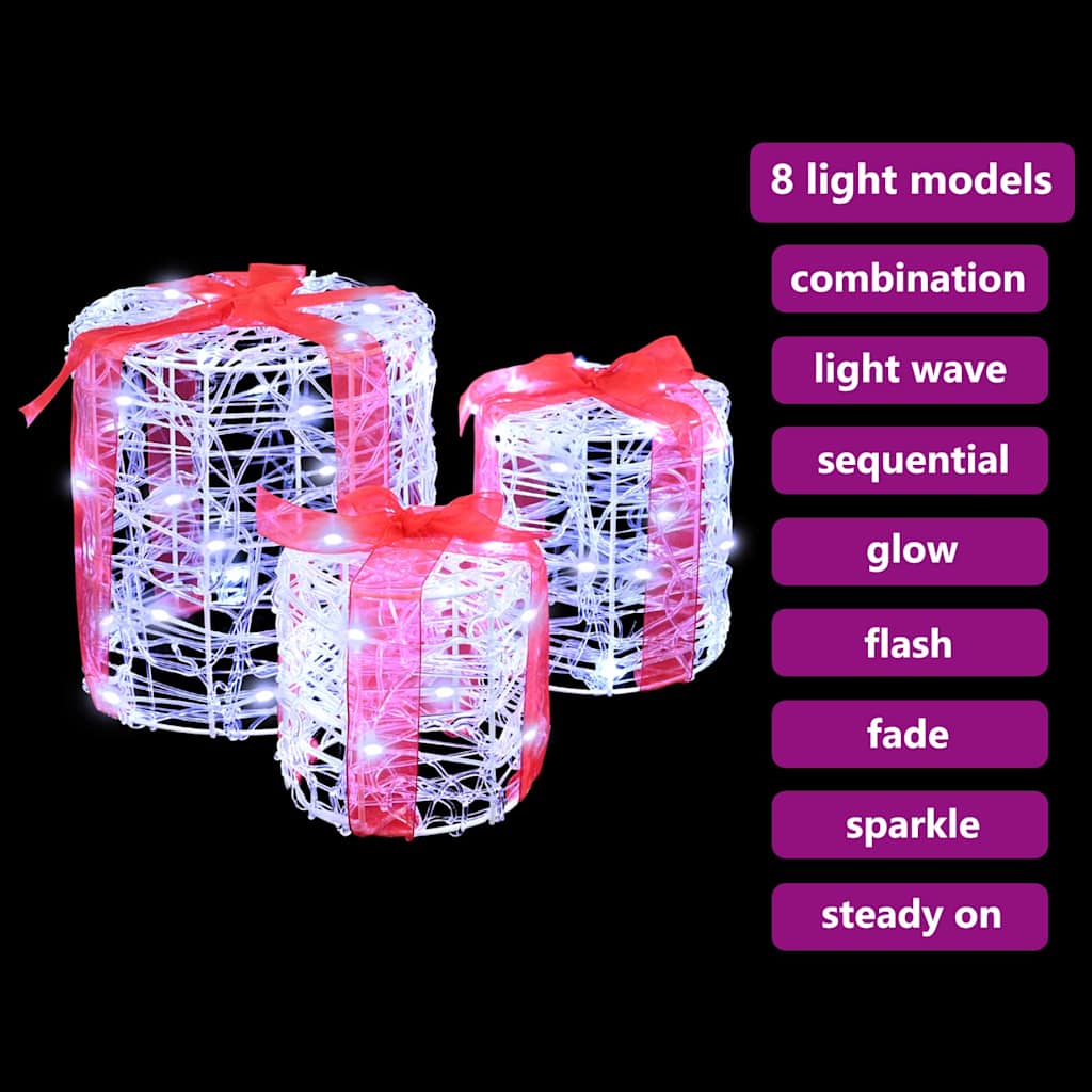 Gift Box Decoration 3 pcs Cold white 20 x 20 x 21 cm Acrylic