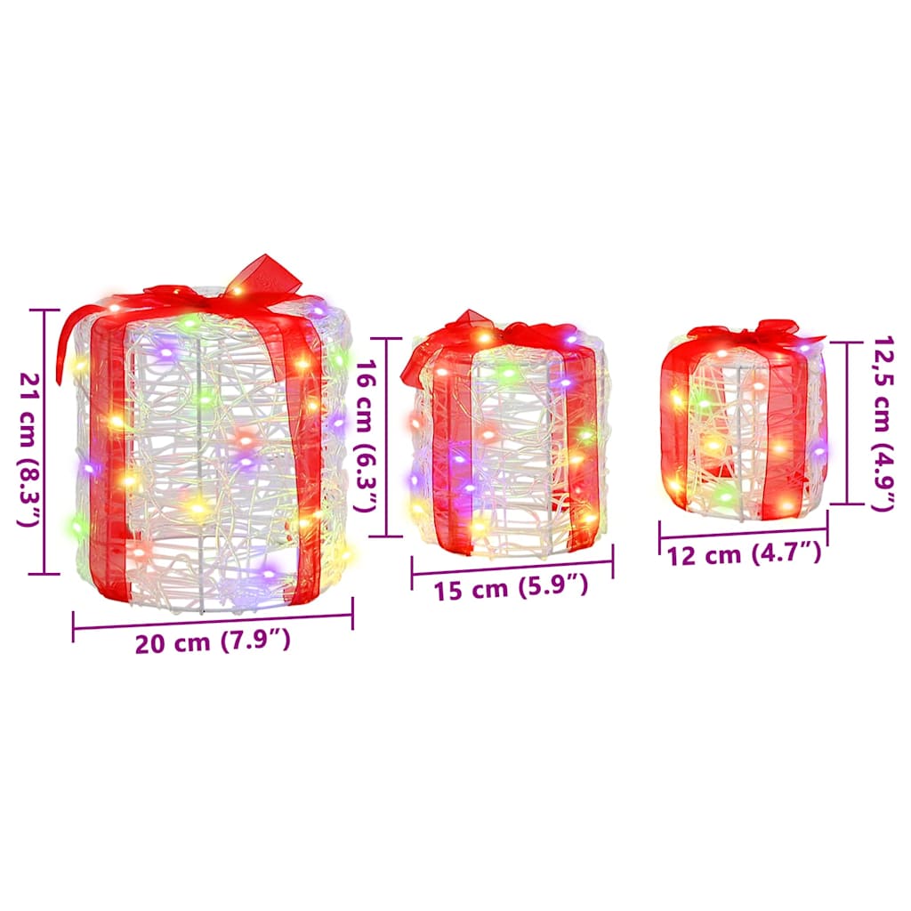Gift Box Decoration 3 pcs Colourful 20 x 20 x 21 cm Acrylic