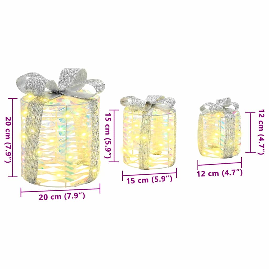 Gift Box Decoration 3 pcs Warm white 20 x 20 x 20 cm PET