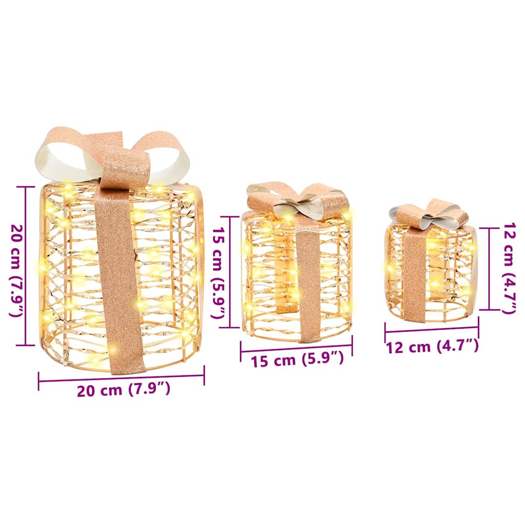 Gift Box Decoration 3 pcs Warm white 20 x 20 x 20 cm PET