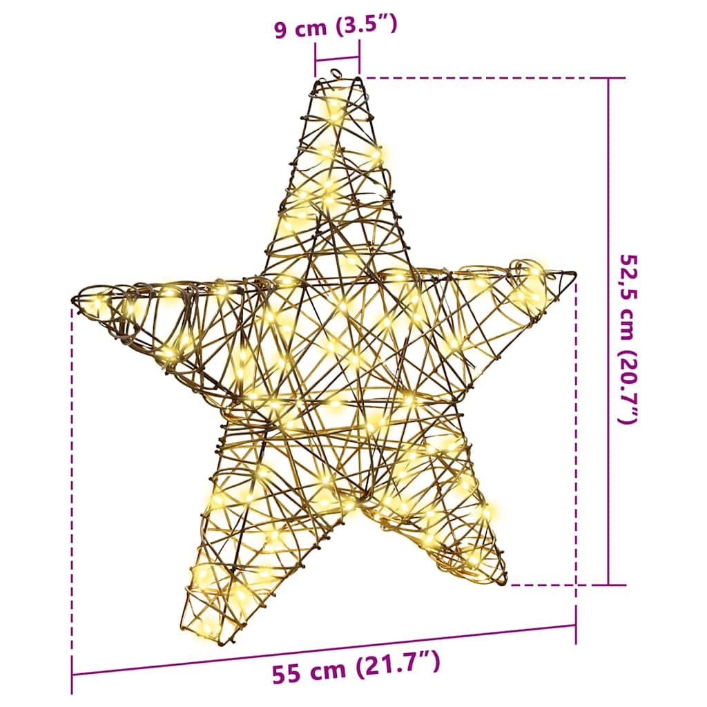 3D Star with 50 LEDs Warm white 55 x 52.5 x 9 cm Rattan
