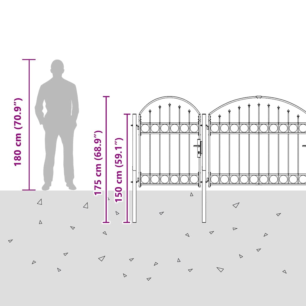 Garden Fence Gate with Arched Top Grey 4 x 1.25 m Steel