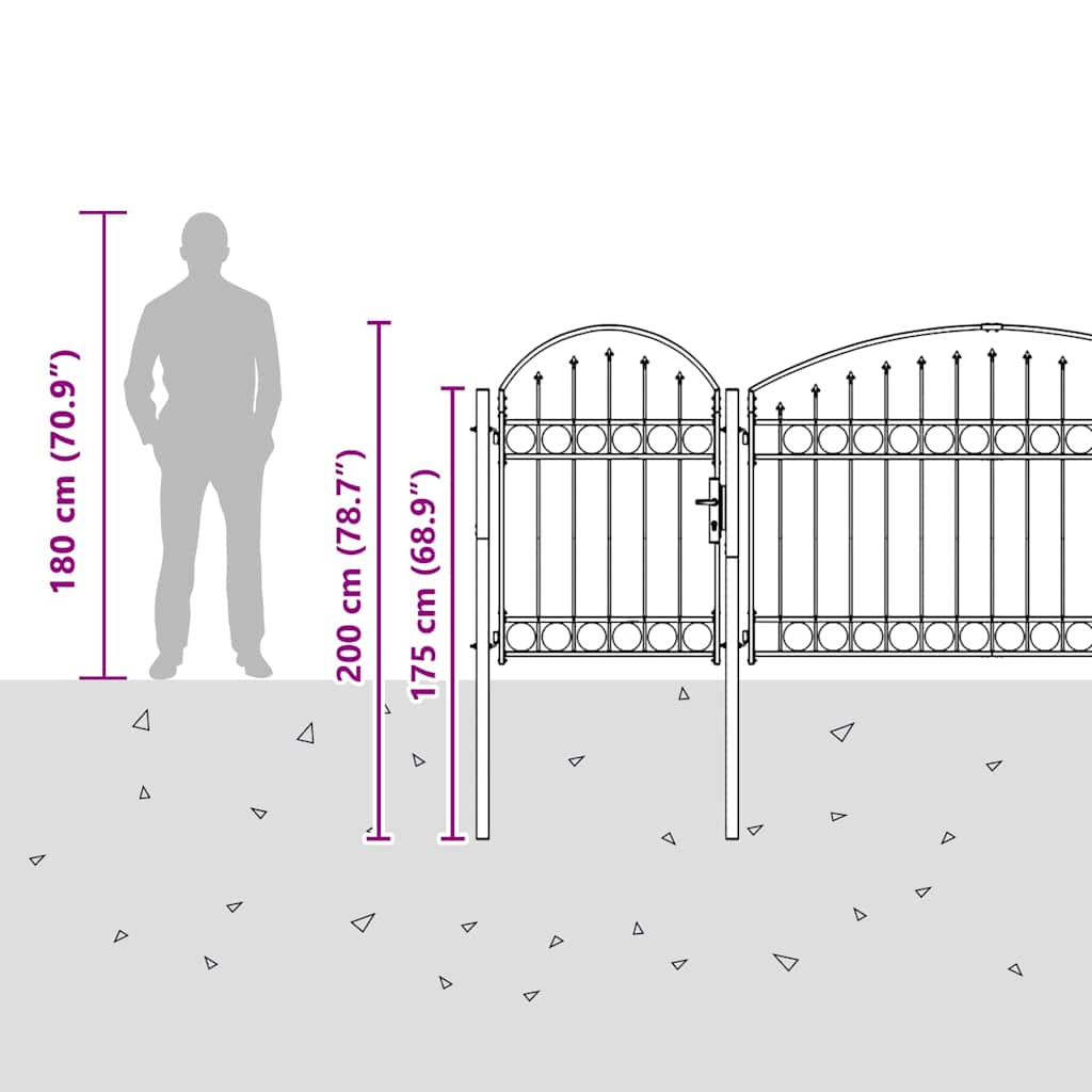 Garden Fence Gate with Arched Top Grey 500 x 100 cm Steel