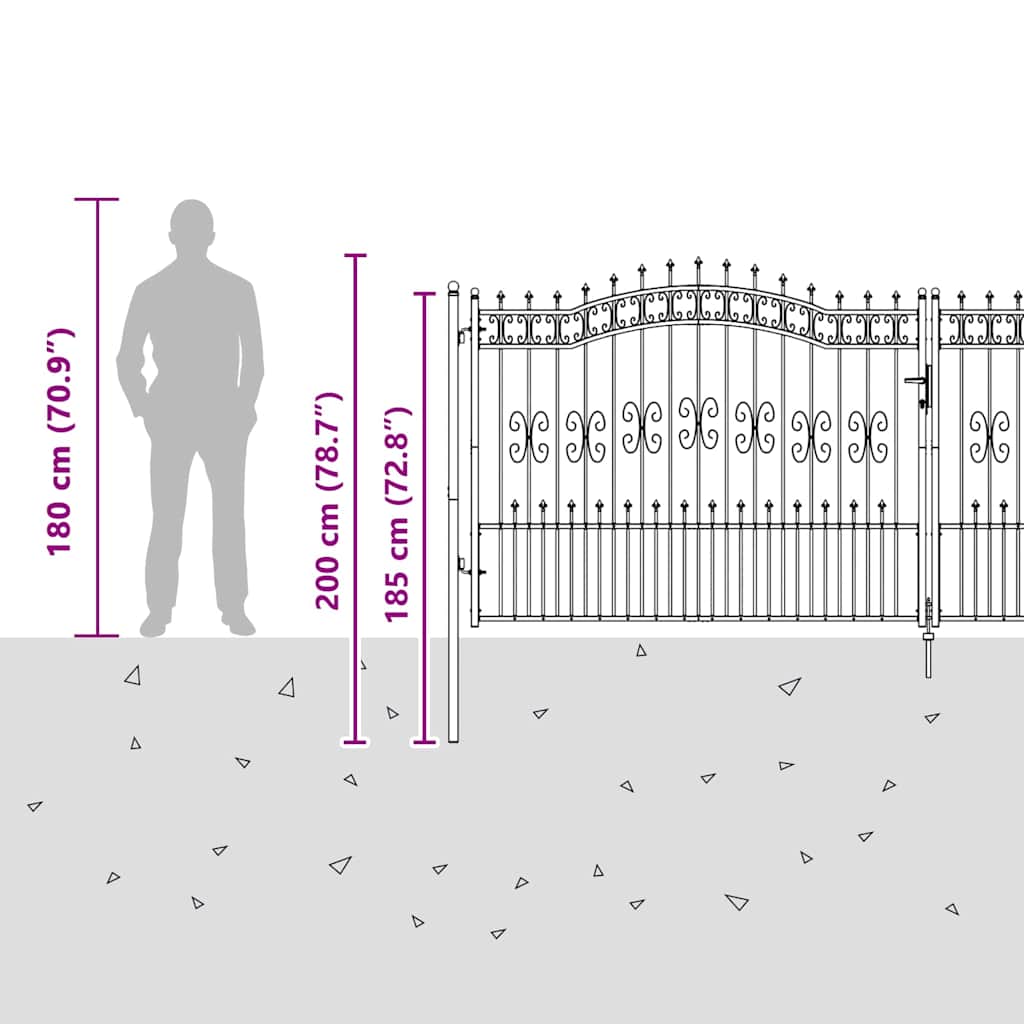 Fence Gate with Spear Top with Lock Grey 404 x 150 cm Steel