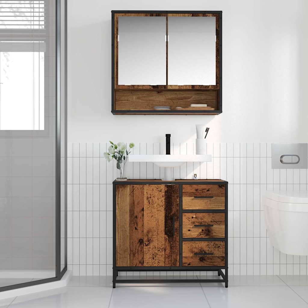 Bathroom Furniture Set with Door 2 pcs Old wood 65 x 33 x 60 cm