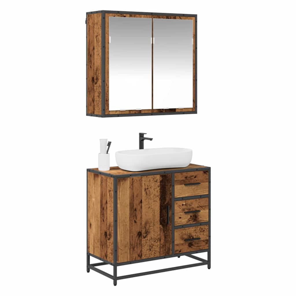 Bathroom Furniture Set with Door 2 pcs Old wood 65 x 33 x 60 cm