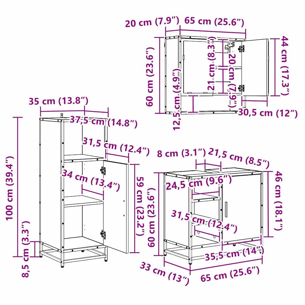 Bathroom Furniture Set with Shelf Wall-mounted 3 pcs Black oak