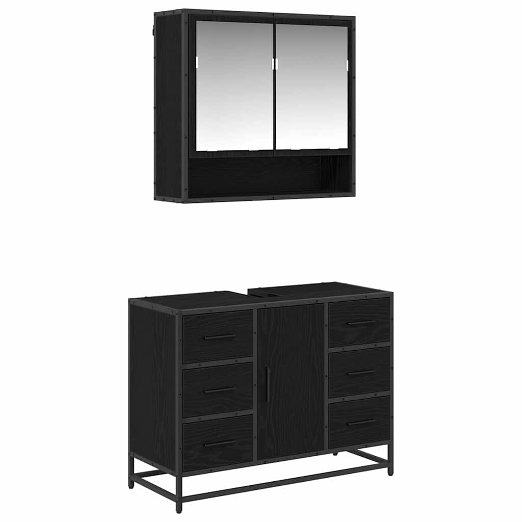 Bathroom Furniture Set 2 pcs Black oak 80 x 33 x 60 cm