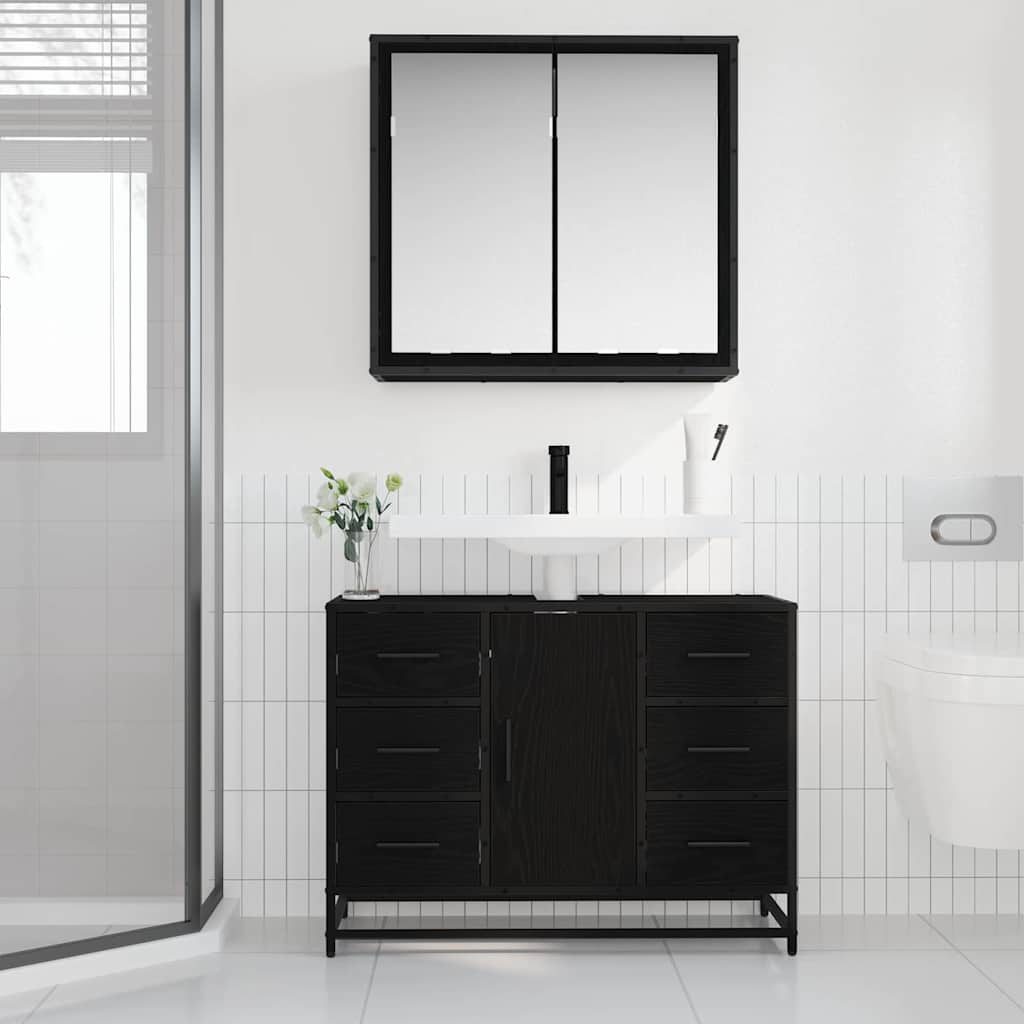 Bathroom Furniture Set 2 pcs Black oak 80 x 33 x 60 cm