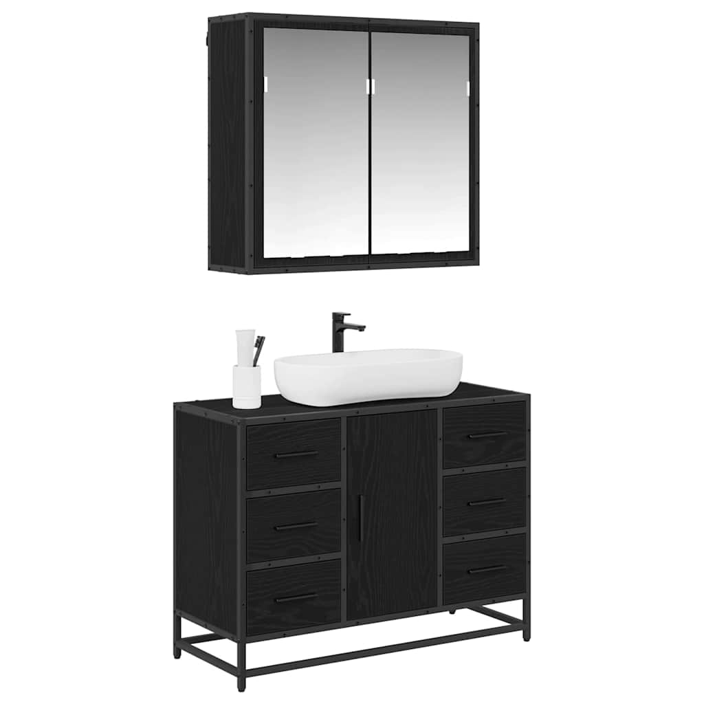 Bathroom Furniture Set 2 pcs Black oak 80 x 33 x 60 cm