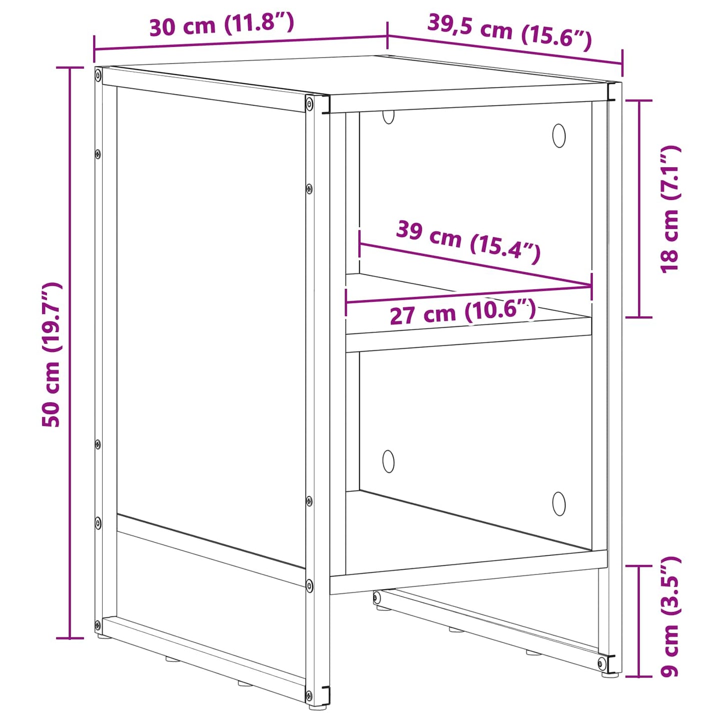 Bedside Table Smoke Oak 39.5 x 30 x 50 cm Engineered Wood