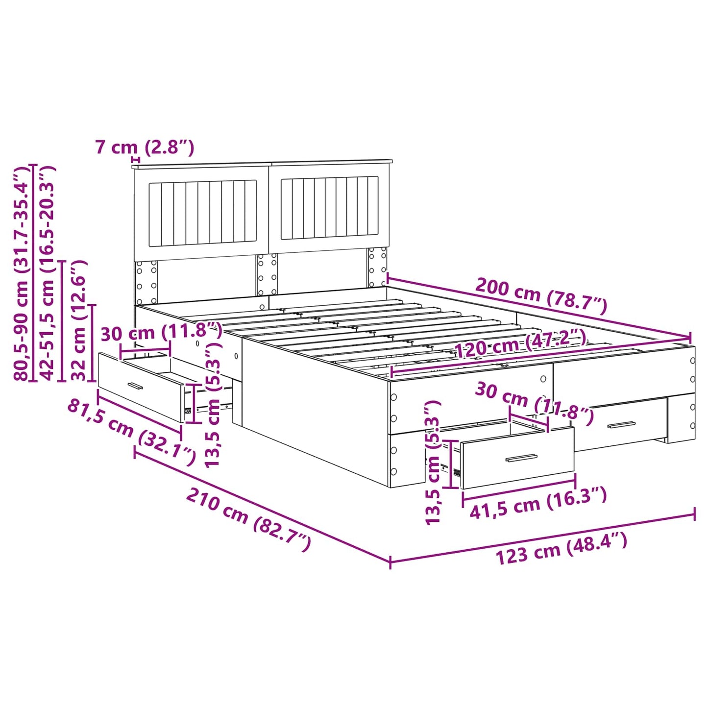 Bed Frame with Drawer Sonoma Oak 120 x 200 cm Engineered Wood