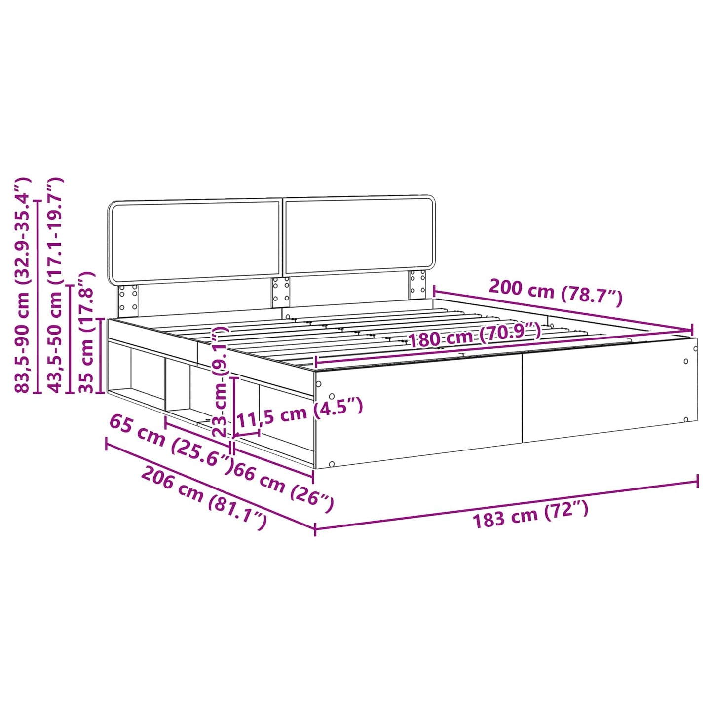 Bed Frame Artisian Oak 180 x 200 cm Solid Pine Wood