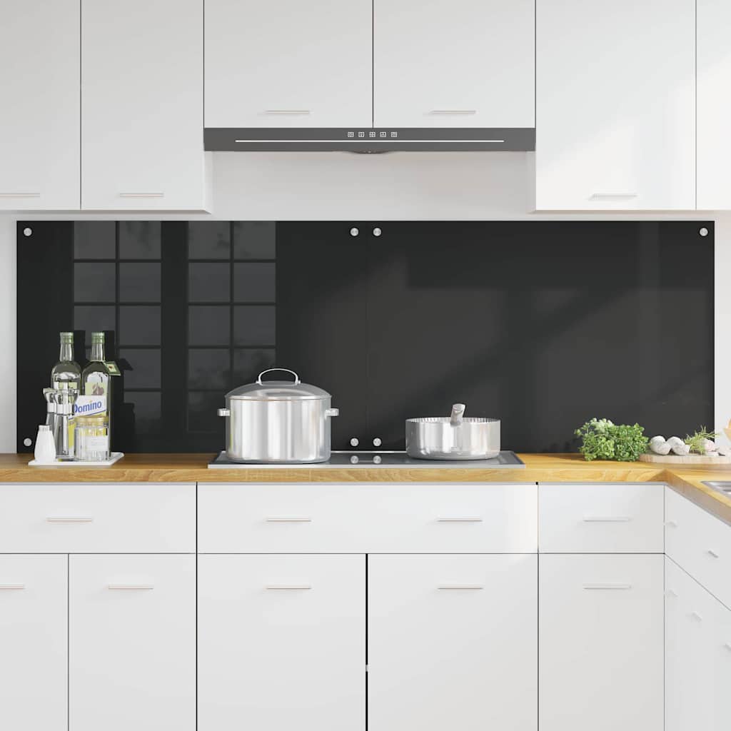 Kitchen Backsplash Black 90 x 60 x 0.8 cm Tempered Glass