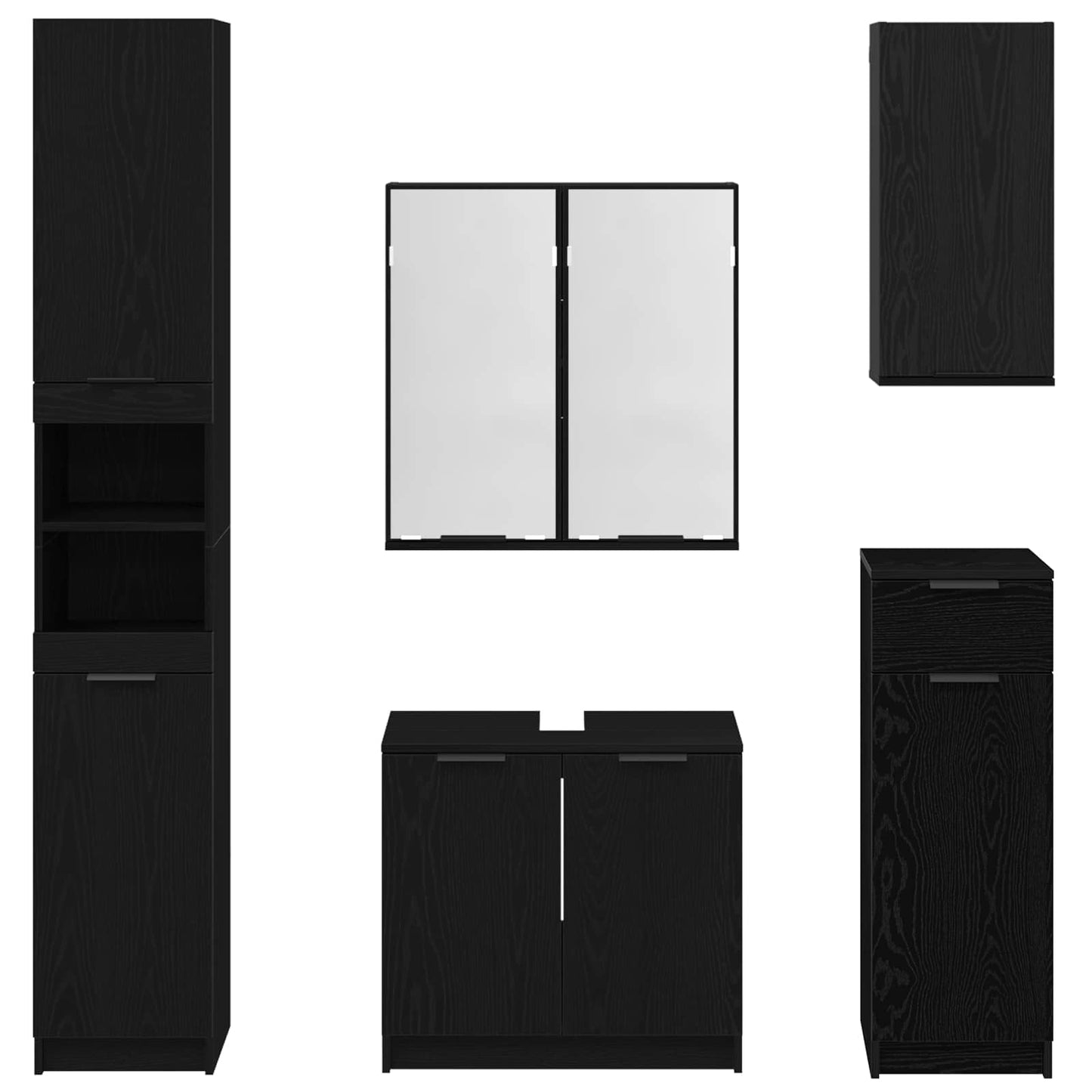 Bathroom Furniture Set 5 pcs Black Oak Engineered Wood