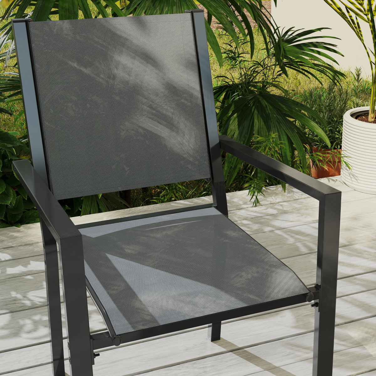 Outsunny 7 Piece Garden Dining Set, Outdoor Furniture w/ 6 Stackable Chairs