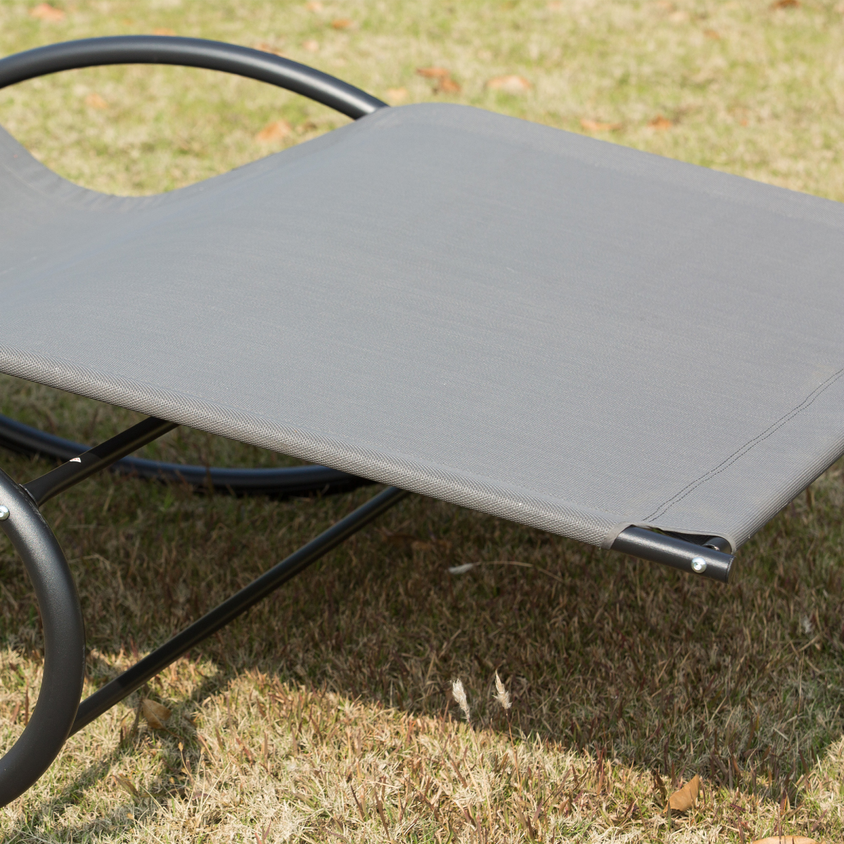 Double Hammock Chair Sun Lounger Swing Rock Seat Grey Rocker W/ Pillow Bed